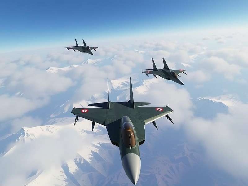 Ace Heroic Journey gameplay screenshot showing Indian Air Force pilots in HAL Tejas fighter jets navigating the Himalayan mountain ranges during a strategic air combat mission against enemy forces